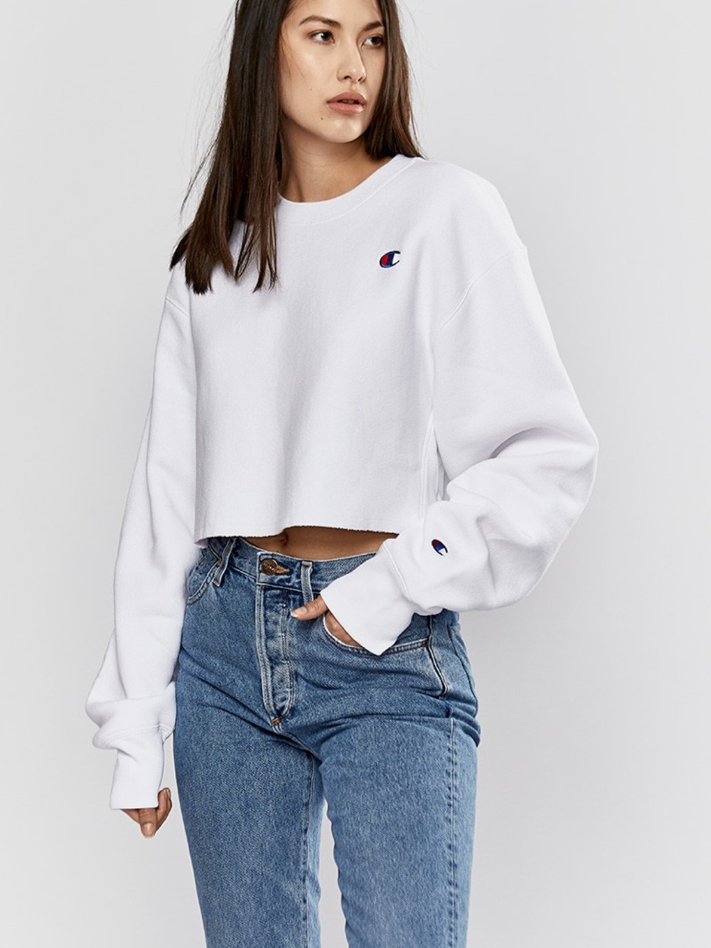 Champion Women's White Cropped Crew Sweatshirt Gap Alo Yoga Set Active TNA
